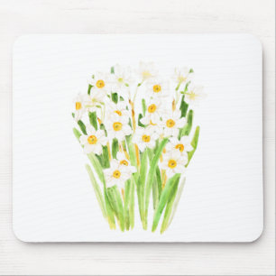 white narcissus flowers watercolor 2022 mouse pad