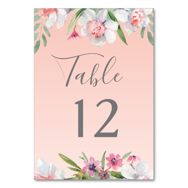 White Narcissus on Apricot Pink Table Number (Back)