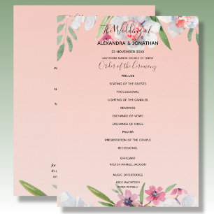 White Narcissus on Apricot Pink Wedding Program