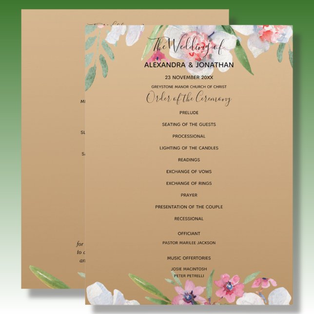 White Narcissus on Champagne Gold Wedding Program (Creator Uploaded)