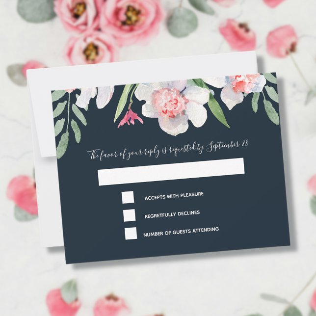 White Narcissus on Navy RSVP and Menu (Creator Uploaded)