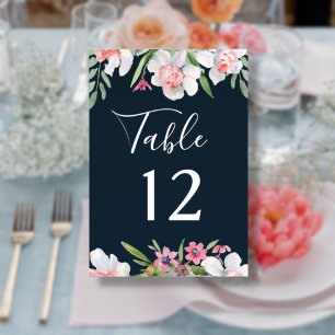 White Narcissus on Navy Wedding Table Number