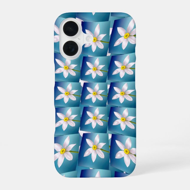 White Narcissus Pattern iPhone 16 Case (Back)