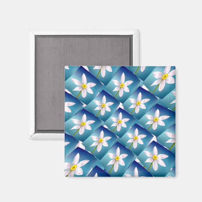 White Narcissus Pattern Magnet (Front/Back)