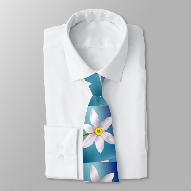 White Narcissus Pattern Tie (Tied)
