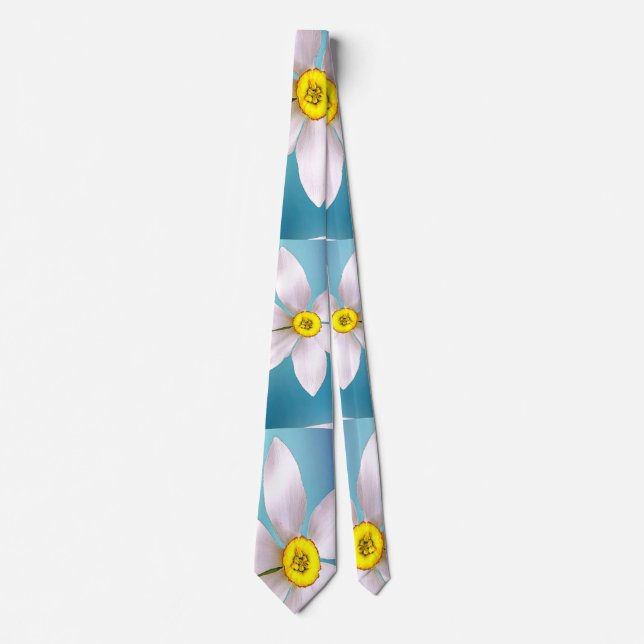 White Narcissus Pattern Tie (Front)