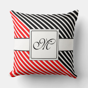 White Narrow Stripes + your back-colour & monogram Throw Pillow