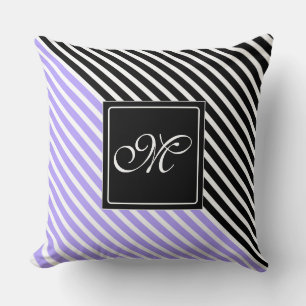 White Narrow Stripes + your back-colour & monogram Throw Pillow