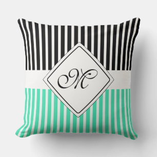 White Narrow Stripes + your back-colour & monogram Throw Pillow
