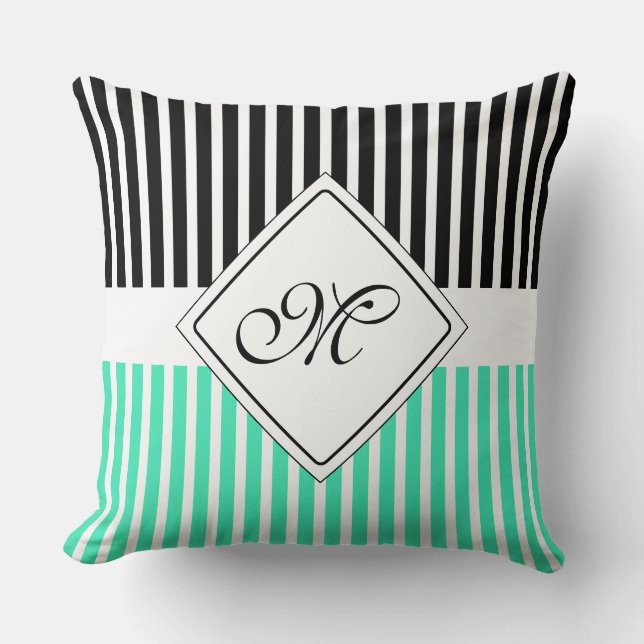 White Narrow Stripes + your back-colour & monogram Throw Pillow (Front)