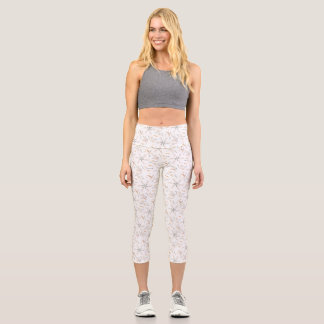 White natural pattern capri leggings