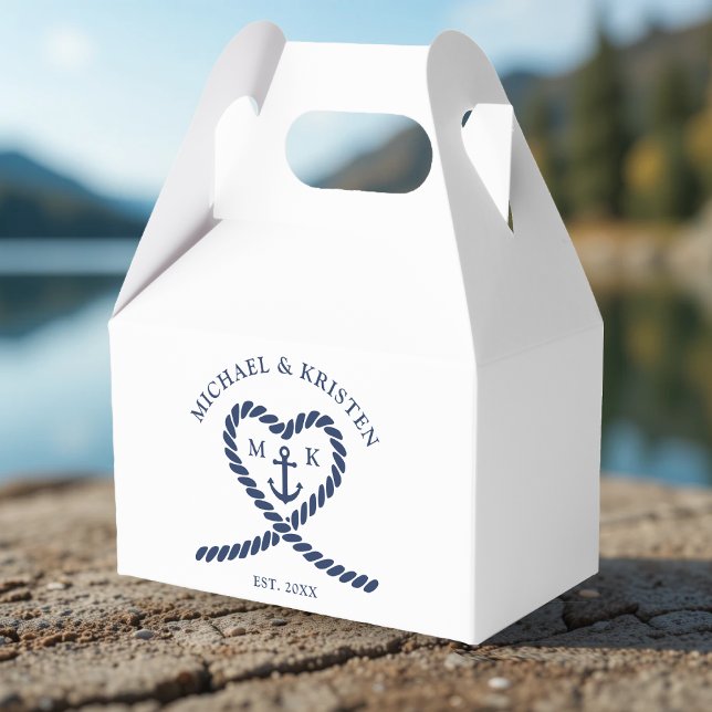 White & Nautical Blue Rope Heart Anchor Wedding  Favor Box (White & Nautical Blue Rope Heart Anchor Wedding Favor Boxes
)