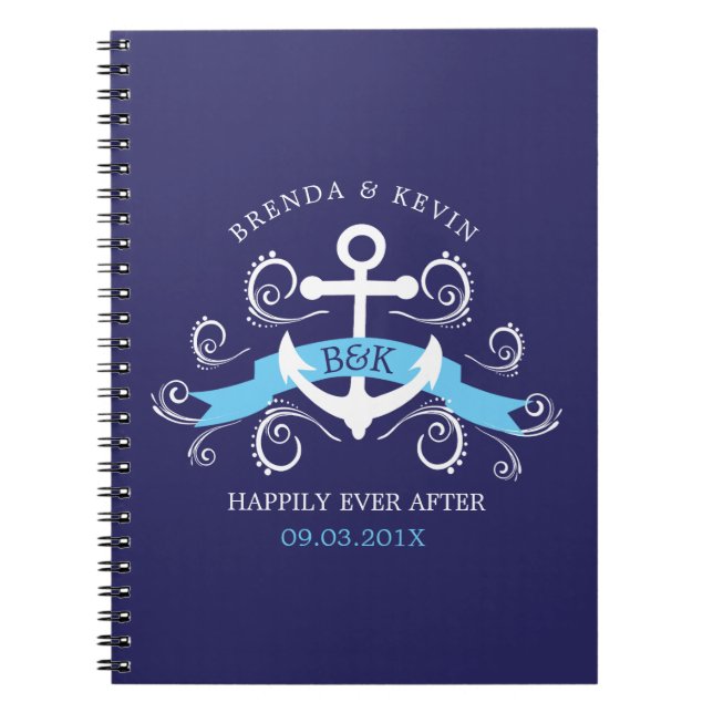 White nautical boat anchor Wedding Design Notebook (Front)