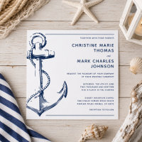 White Nautical Navy Ship Anchor Wedding Invitation