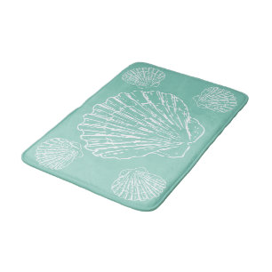 White Nautical Seashell On Seafoam Green Bath Mat