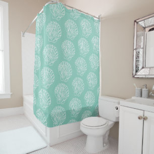 White Nautical Seashell On Seafoam Green Shower Cu