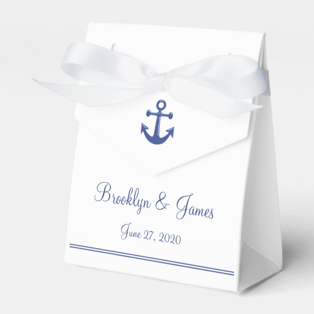 White Nautical Wedding Favour Boxes With Anchor (Front Side)