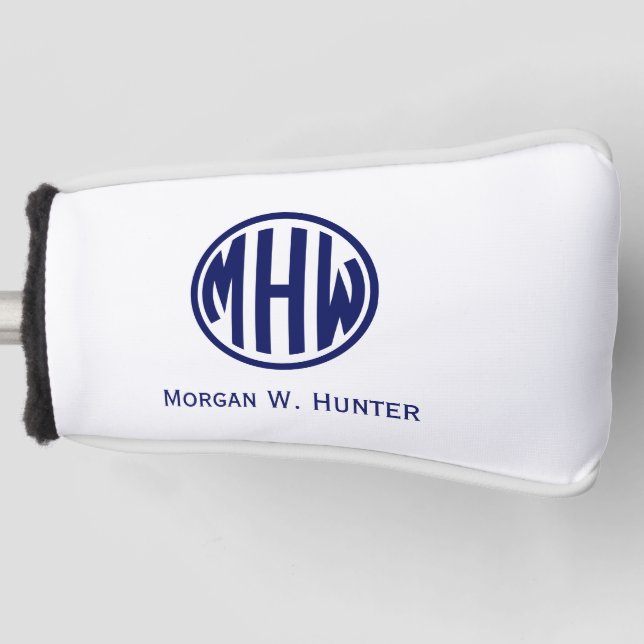 White Navy Black Circle Monogram Font DIY BG Golf Head Cover (Front)