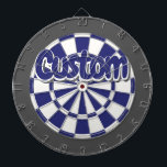 White, Navy Blue, And Charcoal Grey - Custom Text Dartboard<br><div class="desc">Personalize with your custom text!  White,  Navy Blue,  And Charcoal Grey Coloured Dartboard Including 6 Brass Darts</div>