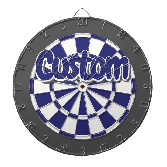 White, Navy Blue, And Charcoal Grey - Custom Text Dartboard (Front)