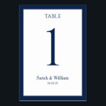 White & Navy Blue Border Wedding Table Number Card<br><div class="desc">A classic navy blue and white wedding table number card that can be customized with any table number. The graphics appear on both sides of this card.</div>