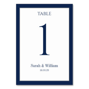 White & Navy Blue Border Wedding Table Number Card