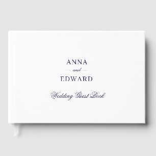 White Navy Blue Bride and Groom Wedding Guest Book
