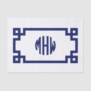 White Navy Blue Circle Monogram Greek Key DIY BG Tissue Paper