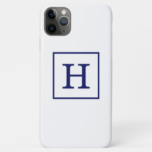 White Navy Blue Framed Initial Monogram iPhone 11 Pro Max Case