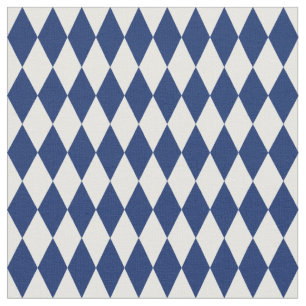 White & Navy Blue Harlequin Diamonds Fabric