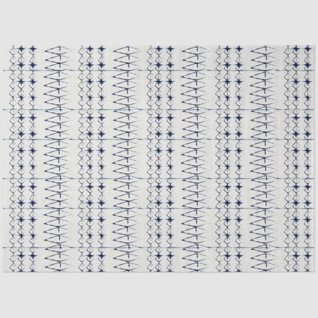 White Navy Blue Lines Tie Dye Traditional Pattern Tissue Paper (Front)