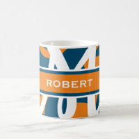 White Navy Blue Orange Monogram Personalized 