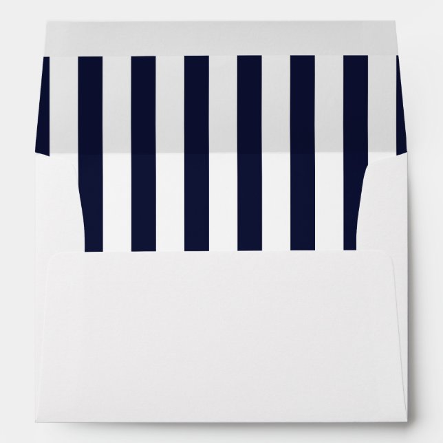 White & Navy Blue Striped Invitation Envelope (Back (Bottom))