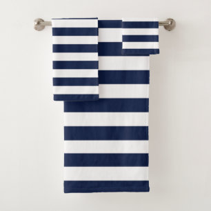 White Navy Blue Stripes Pattern {pick your color} Bath Towel Set
