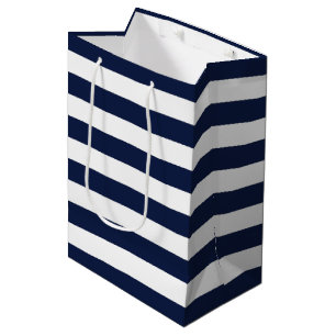 White Navy Blue Stripes Pattern {pick your color} Medium Gift Bag
