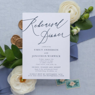 White Navy Blue Wedding Rehearsal Dinner Invitation