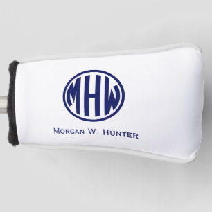 White Navy Circle Monogram Font DIY BG Golf Head Cover