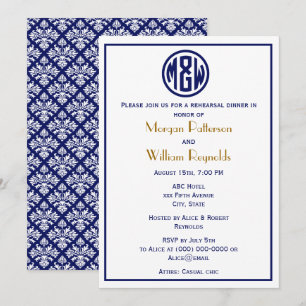 White Navy Circle Monogram Font DIY BG Invitation