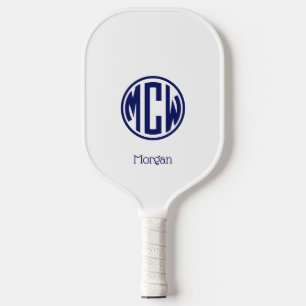 White Navy Circle Monogram Font DIY BG Pickleball Paddle