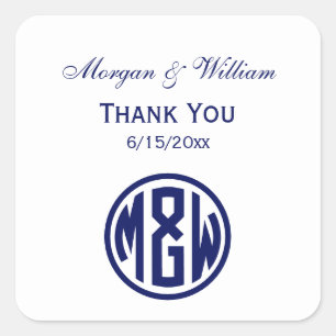 White Navy Circle Monogram Font DIY BG Square Sticker