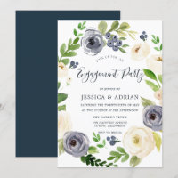 White & Navy Floral Wreath Engagement Party