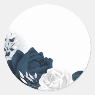white & navy flowers  classic round sticker