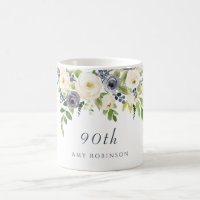 White & Navy Flowers Womans 90th Birthday Gift