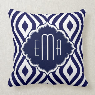 White & Navy Green Teardrop Geometric Pattern 2 Throw Pillow