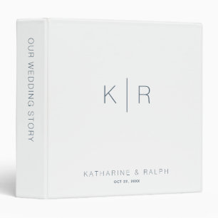 White & Navy Monogram Wedding Photo Album Binder