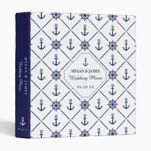 White & Navy Nautical Anchor Lighthouse Pattern Binder