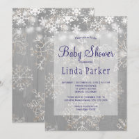 White navy snowflakes rustic winter baby shower