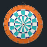 White, Navy, Turquoise, And Orange Dartboard<br><div class="desc">White,  Navy,  Turquoise,  And Orange Coloured Dart Board Game Including 6 Brass Darts</div>