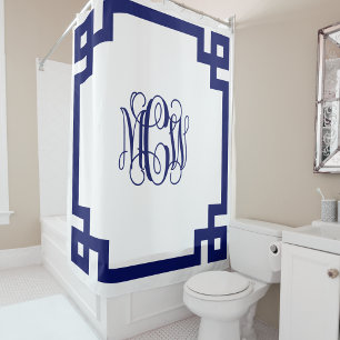White Navy Vine Script Monogram Greek Key DIY BG