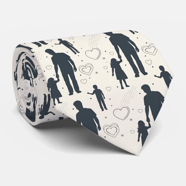 white neck tie with father and son pattern (Rolled)